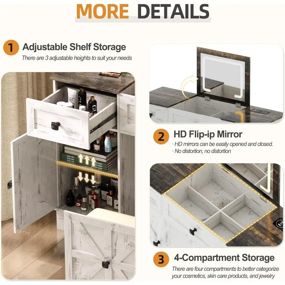 3-in-1 LED Vanity Desk – Makeup Set with Mirror & Charging Station