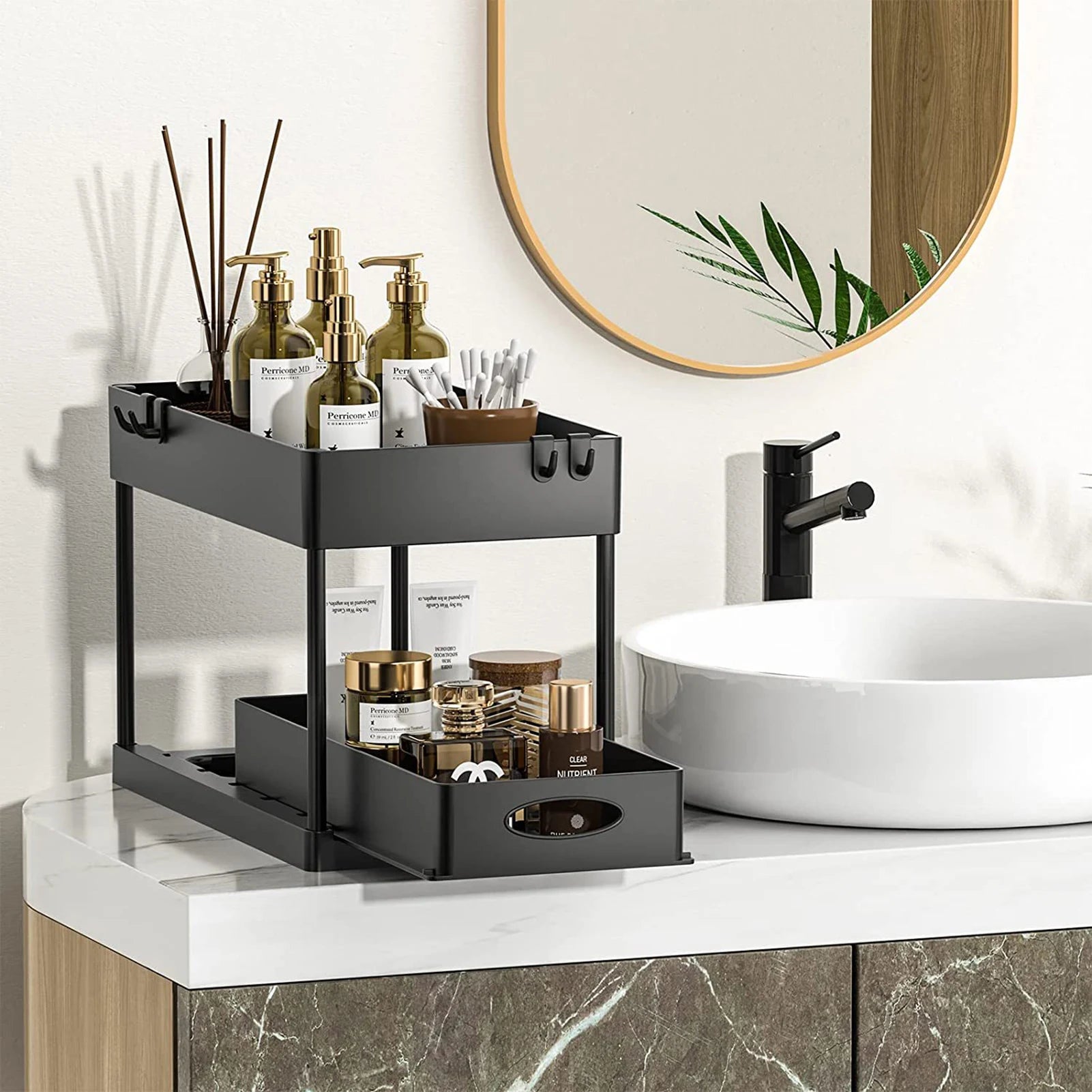 2-Tier Under Sink Sliding Organizer – Hanging Cabinet Storage Rack
