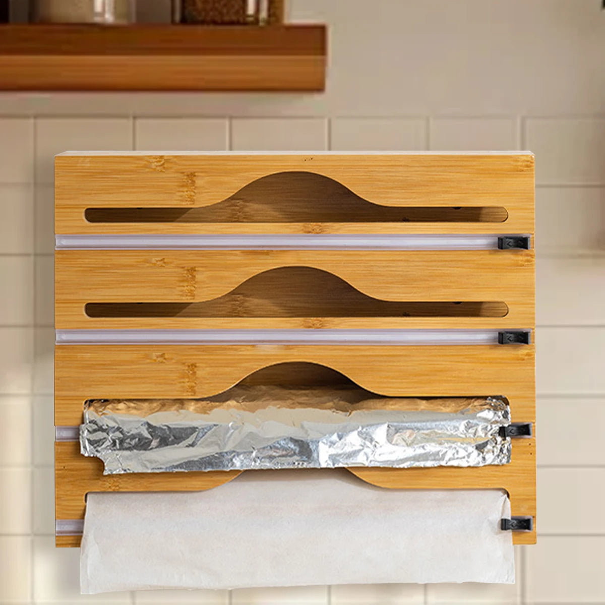 Bamboo Kitchen Wrap Dispenser – Foil & Cling Film Cutter Box