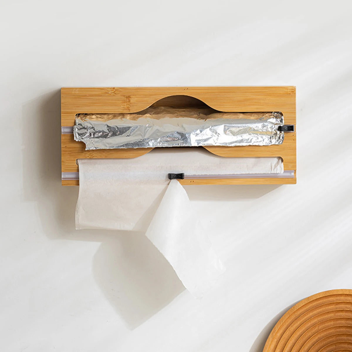 Bamboo Kitchen Wrap Dispenser – Foil & Cling Film Cutter Box