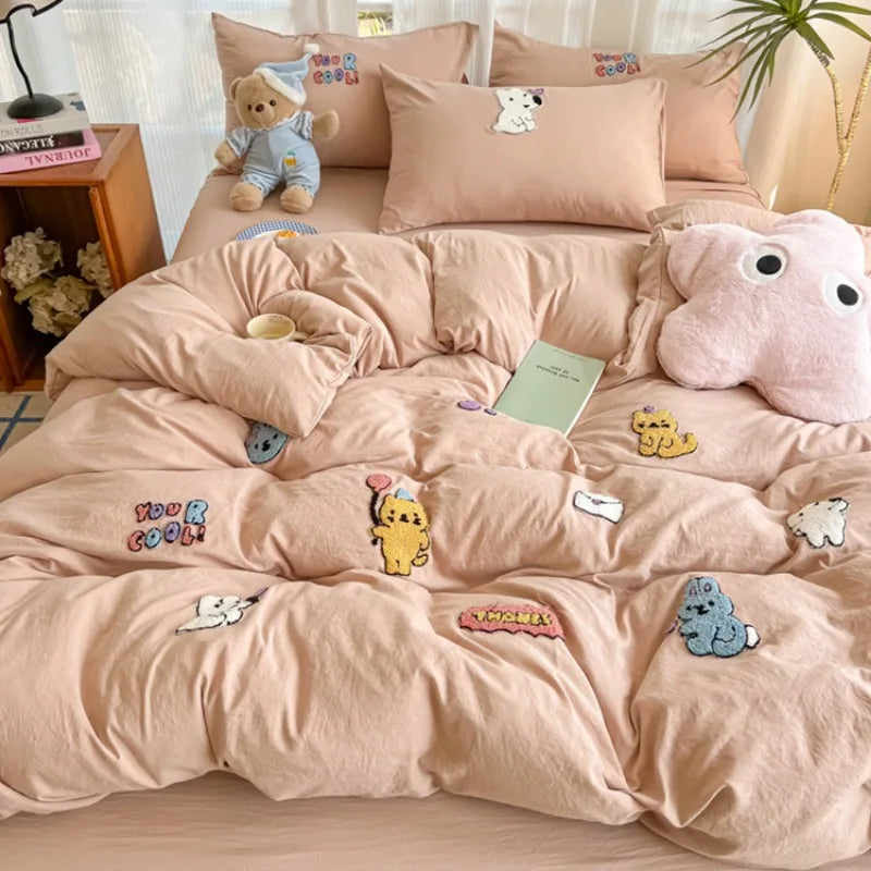Cotton Towel Embroidery Bedding Set – Animal Paradise Design