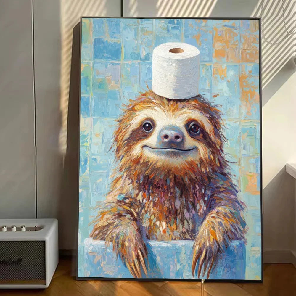 Cute Animal Canvas – Cat & Car Toilet Wall Art for Game Room