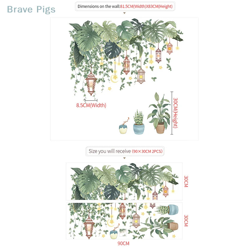 Green Tropical Leaves Wall Stickers