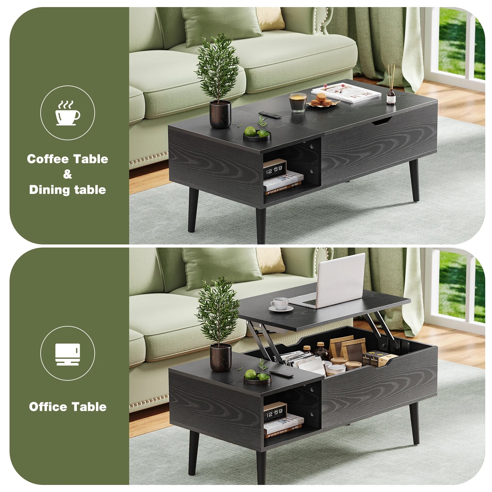 JHK Lift-Top Coffee Table – Adjustable Storage Living Room Desk