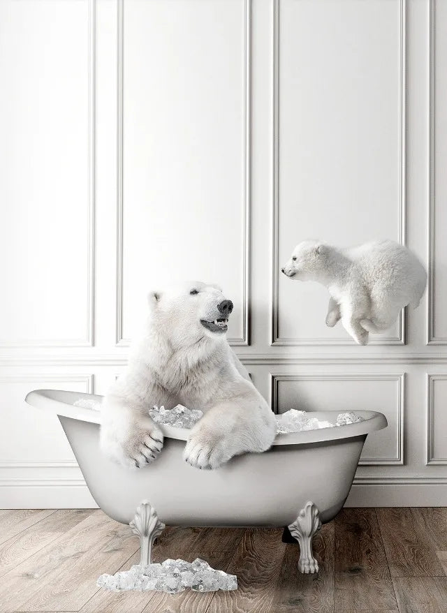 Animal Bath In Bathtub Poster Canvas