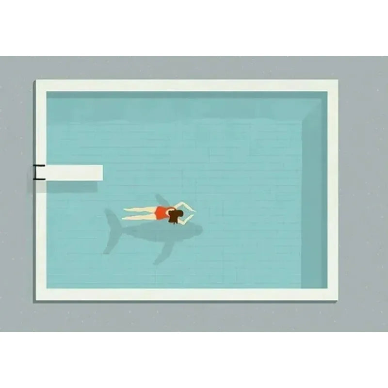 Nordic Beach Canvas – Minimalist Swim & Wine Wall Art Print