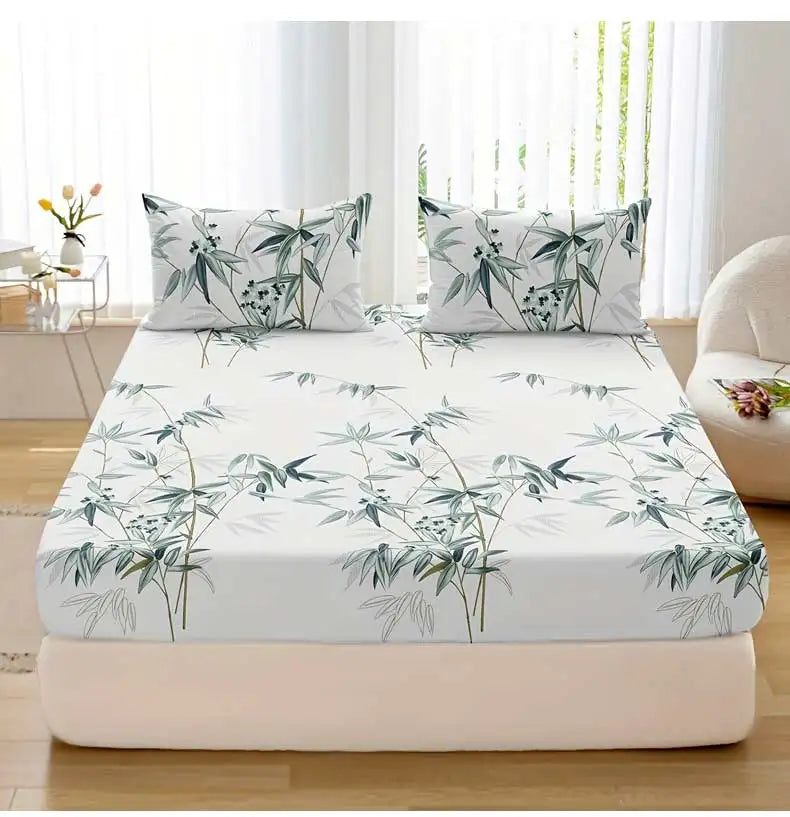 3-Piece Bamboo Leaf Fitted Sheet Set – Soft & Hypoallergenic Bedding
