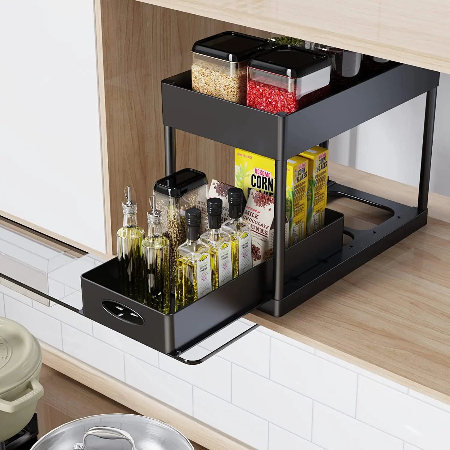 2-Tier Under Sink Sliding Organizer – Hanging Cabinet Storage Rack