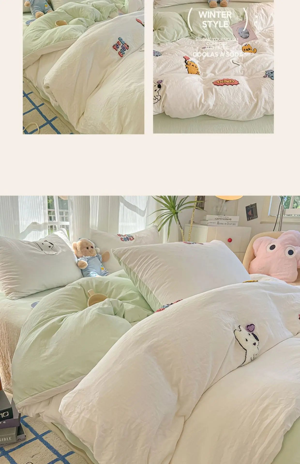 Cotton Towel Embroidery Bedding Set – Animal Paradise Design