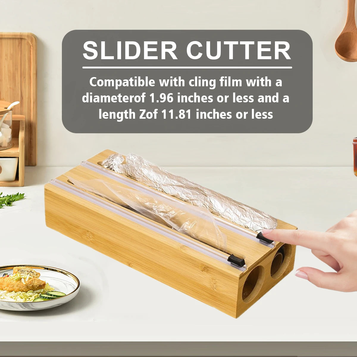 Bamboo Kitchen Wrap Dispenser – Foil & Cling Film Cutter Box