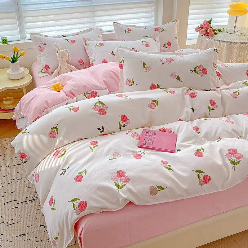 4-Piece Cotton Bedding Set – Fresh Girly Style Comforter Set
