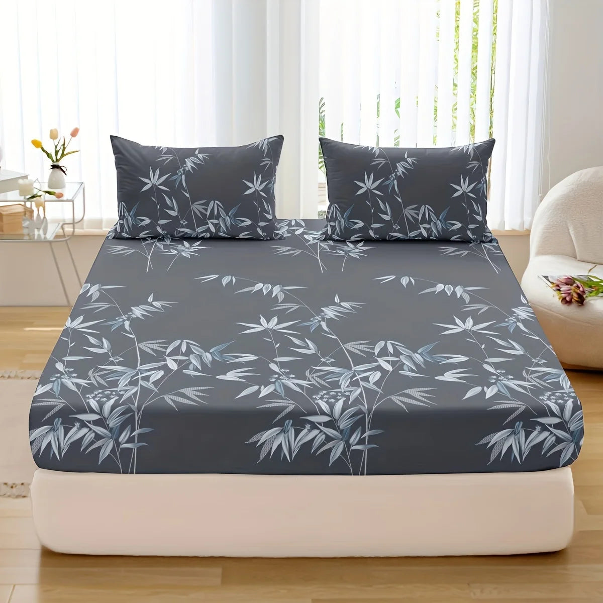 3-Piece Bamboo Leaf Fitted Sheet Set – Soft & Hypoallergenic Bedding