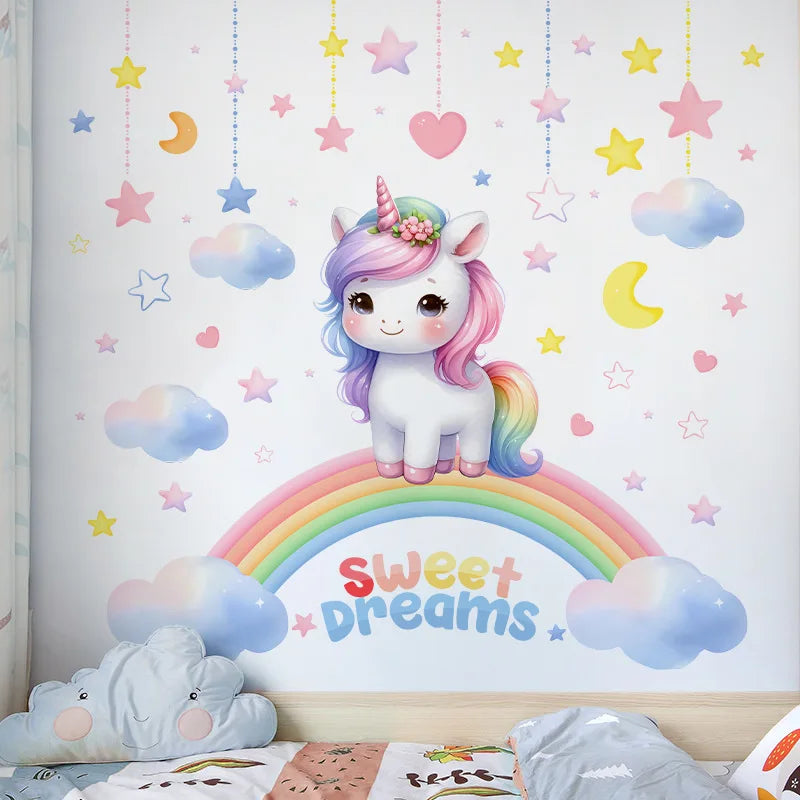 Unicorn Rainbow Wall Sticker – Self-Adhesive Kids Room Decor