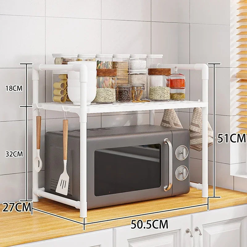 Multi-Layer Kitchen Storage Rack – Condiment & Microwave Organizer