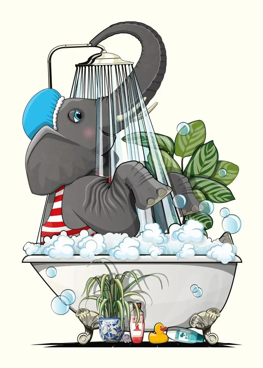 Funny Jungle Animal Canvas – Dinosaur & Elephant Cartoon Wall Art