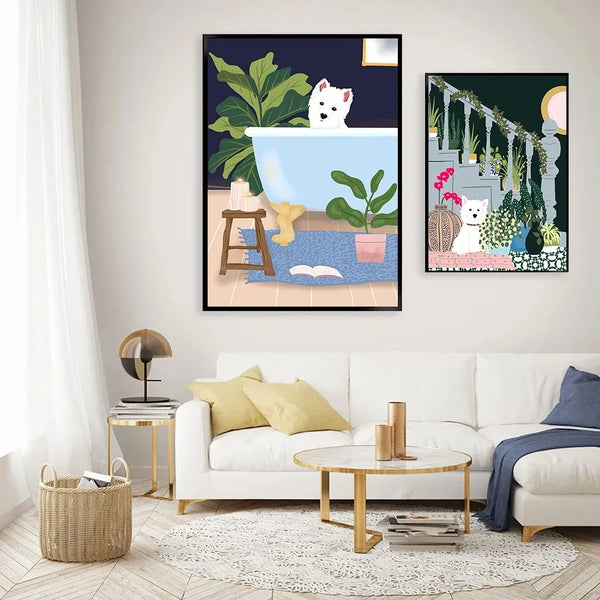 Polar Bear & Dog Canvas – Minimalist Toilet Wall Art