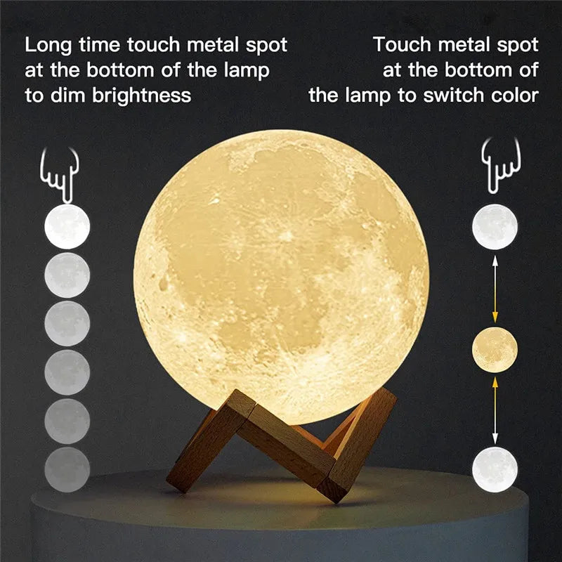 3D Moon Lamp – Rechargeable LED Touch Night Light