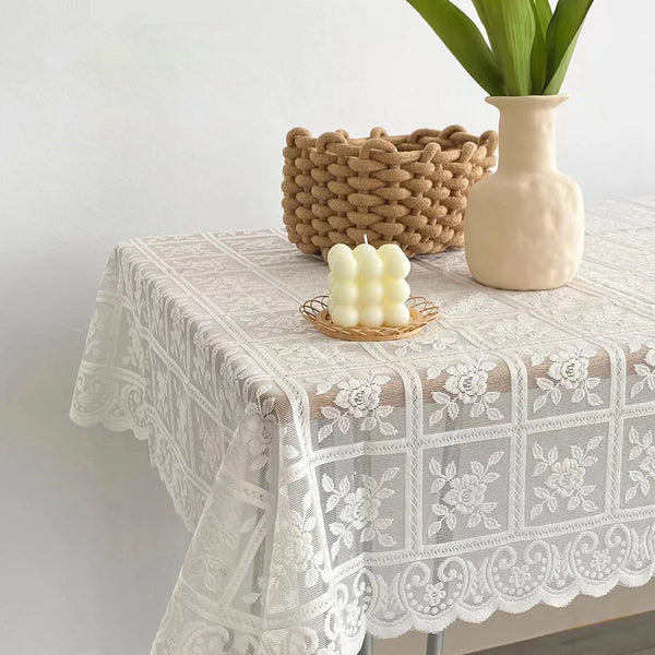 Beige Lace Embroidered Tablecloth