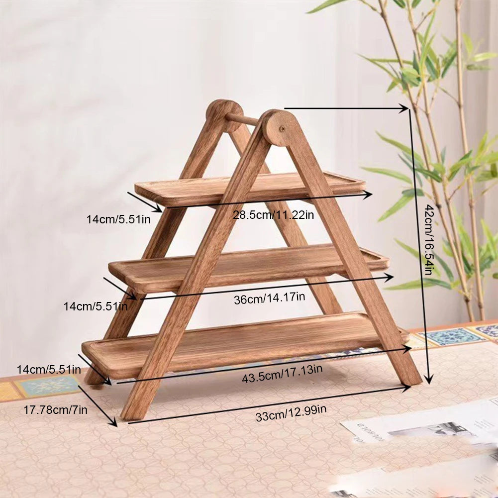 2-Piece Wooden 3-Tier Serving Tray – Multi-Function Rectangular Platter