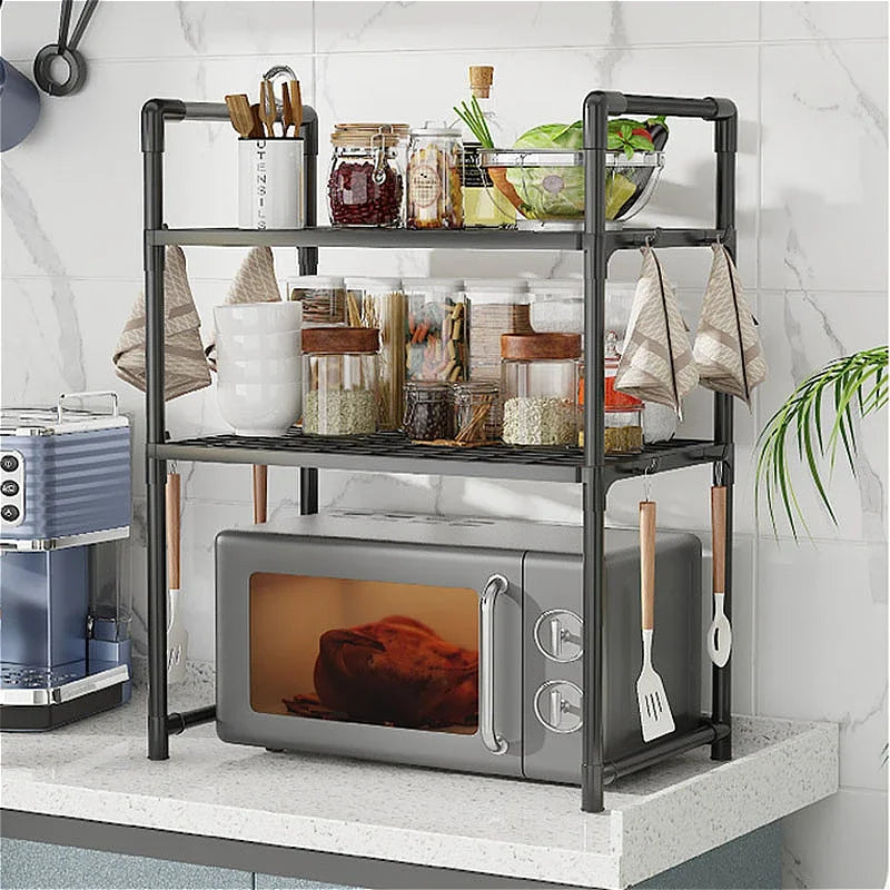 Multi-Layer Kitchen Storage Rack – Condiment & Microwave Organizer