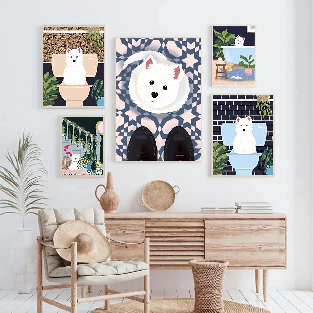 Polar Bear & Dog Canvas – Minimalist Toilet Wall Art
