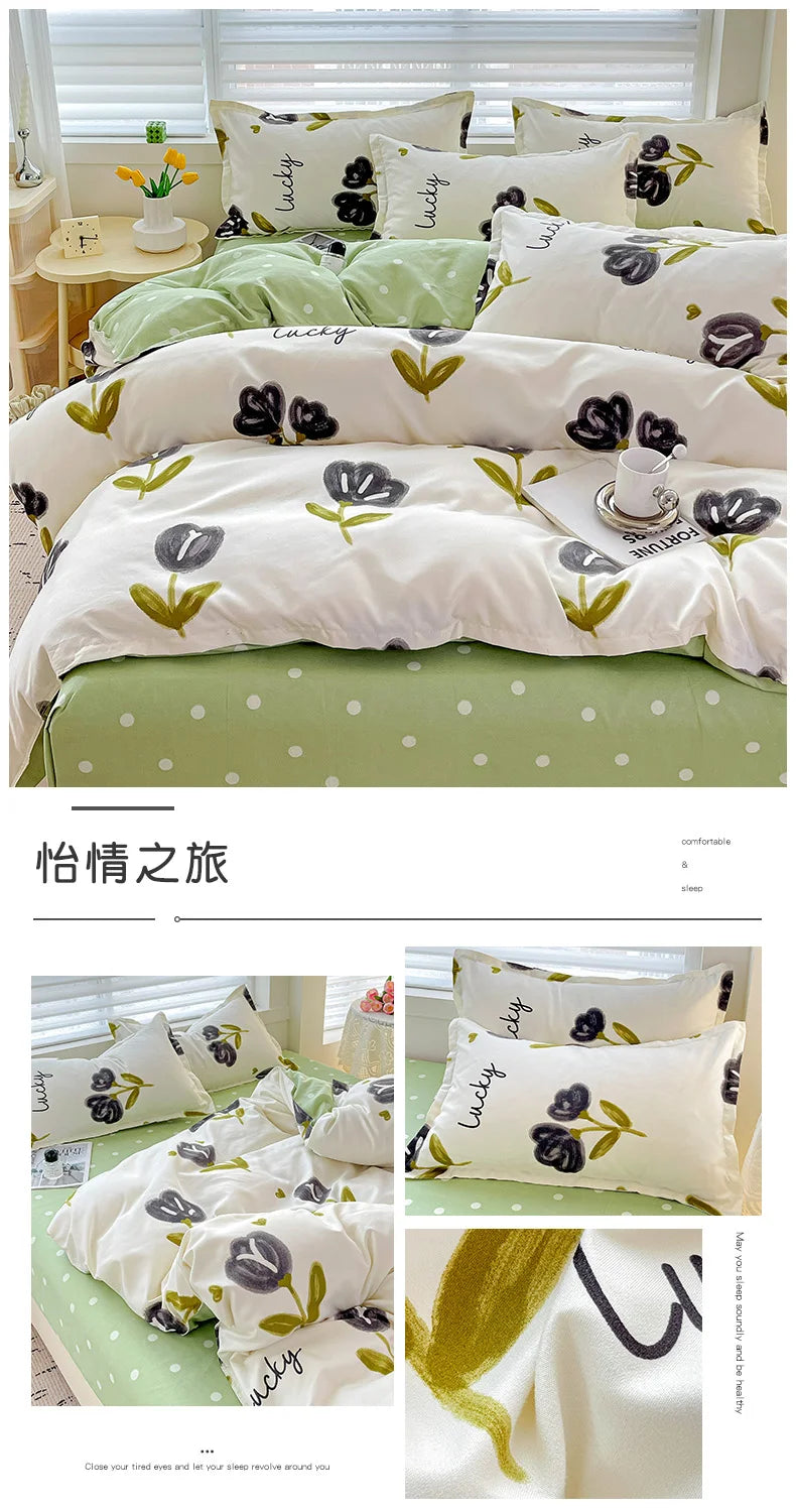 4-Piece Cotton Bedding Set – Fresh Girly Style Comforter Set