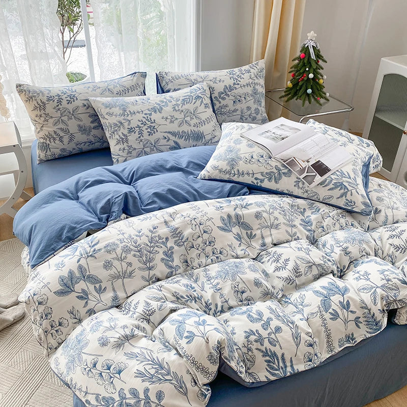 3-Piece Plant Print Duvet Set – Duvet Cover with Pillowcases