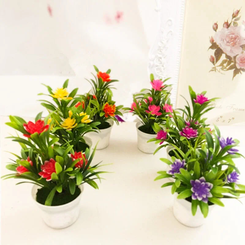 Artificial Flower Plant Pot – Fake Plastic Flowers for Home & Office Decor