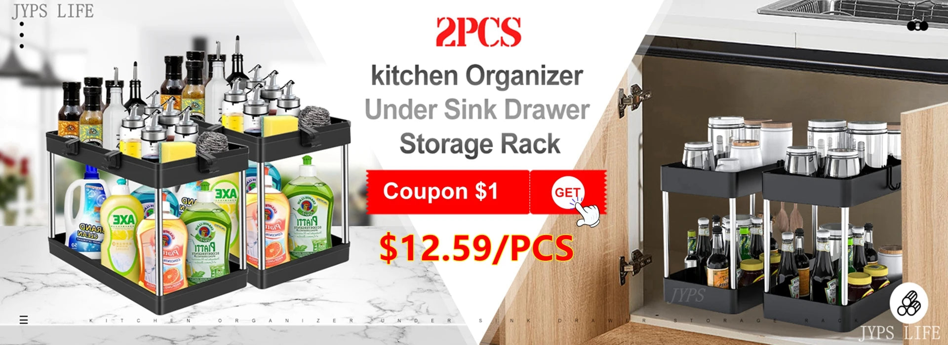 2-Tier Under Sink Sliding Organizer – Hanging Cabinet Storage Rack