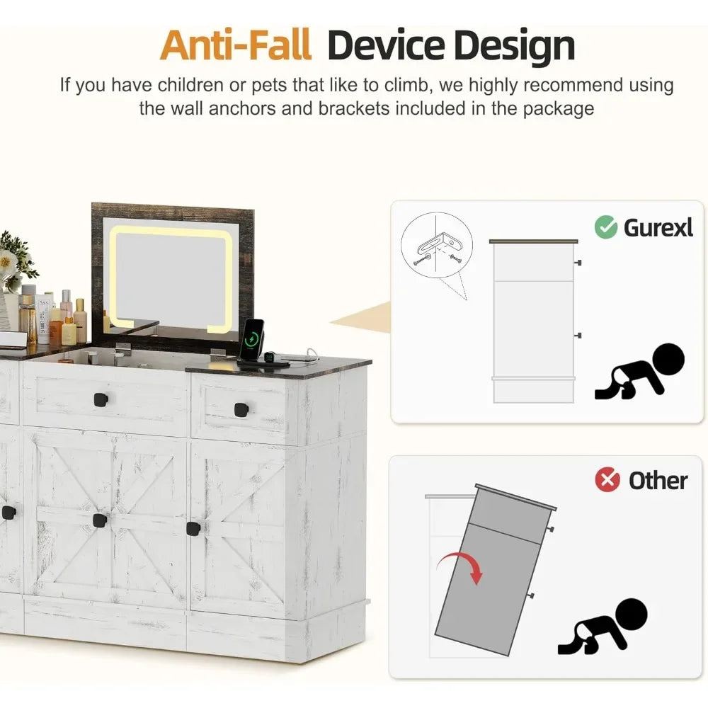 3-in-1 LED Vanity Desk – Makeup Set with Mirror & Charging Station