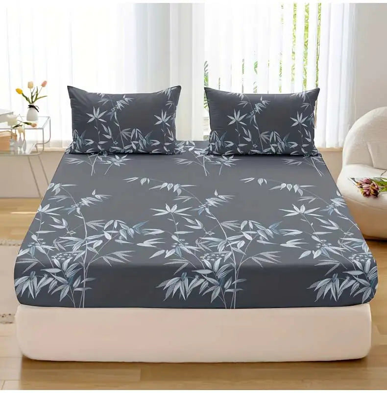 3-Piece Bamboo Leaf Fitted Sheet Set – Soft & Hypoallergenic Bedding