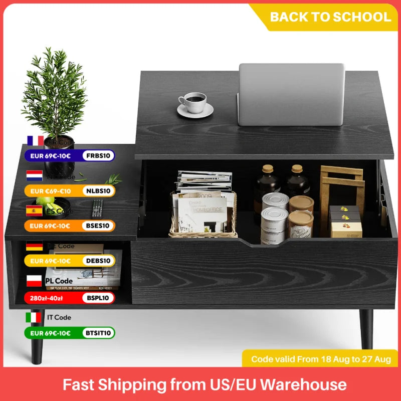 JHK Lift-Top Coffee Table – Adjustable Storage Living Room Desk