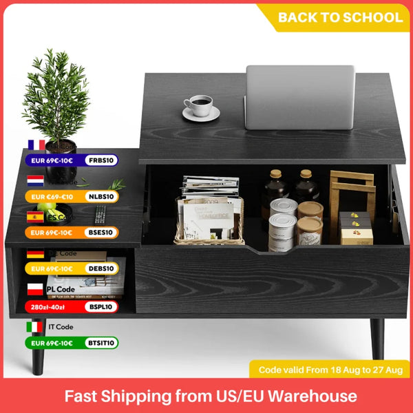 JHK Lift-Top Coffee Table – Adjustable Storage Living Room Desk