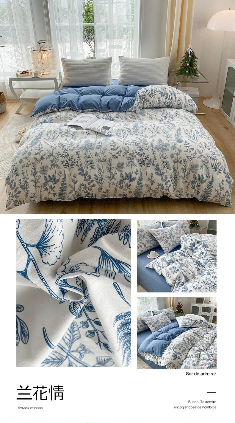3-Piece Plant Print Duvet Set – Duvet Cover with Pillowcases