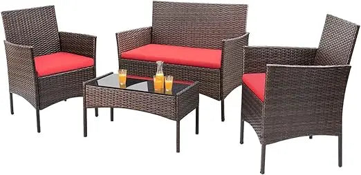 4-Piece Outdoor Patio Furniture Set – Rattan Wicker Chairs