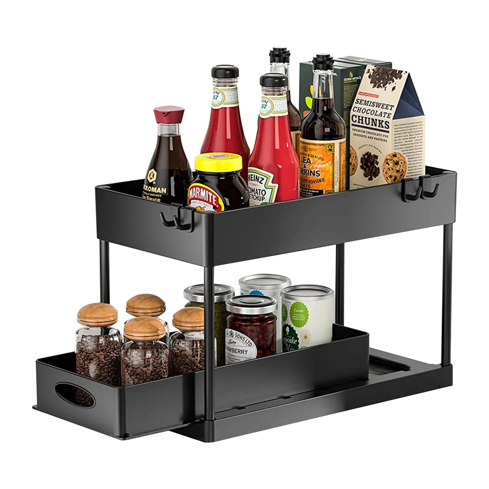 2-Tier Under Sink Sliding Organizer – Hanging Cabinet Storage Rack