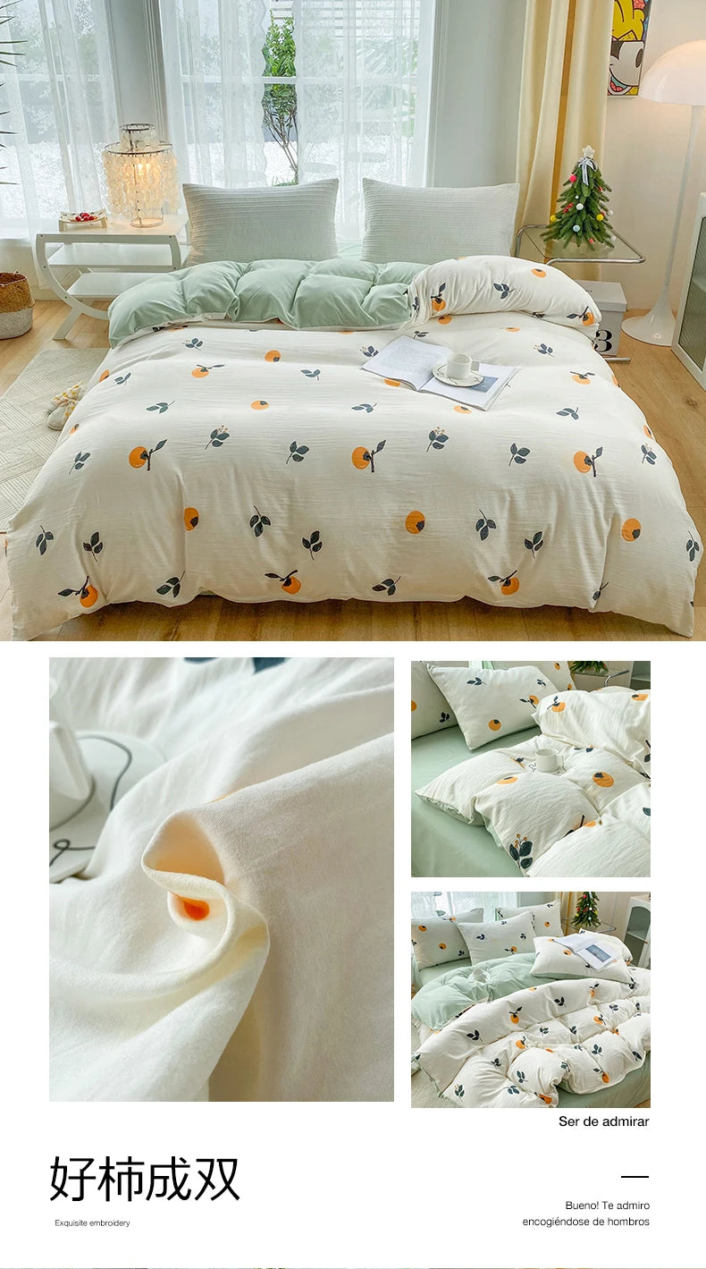 3-Piece Plant Print Duvet Set – Duvet Cover with Pillowcases