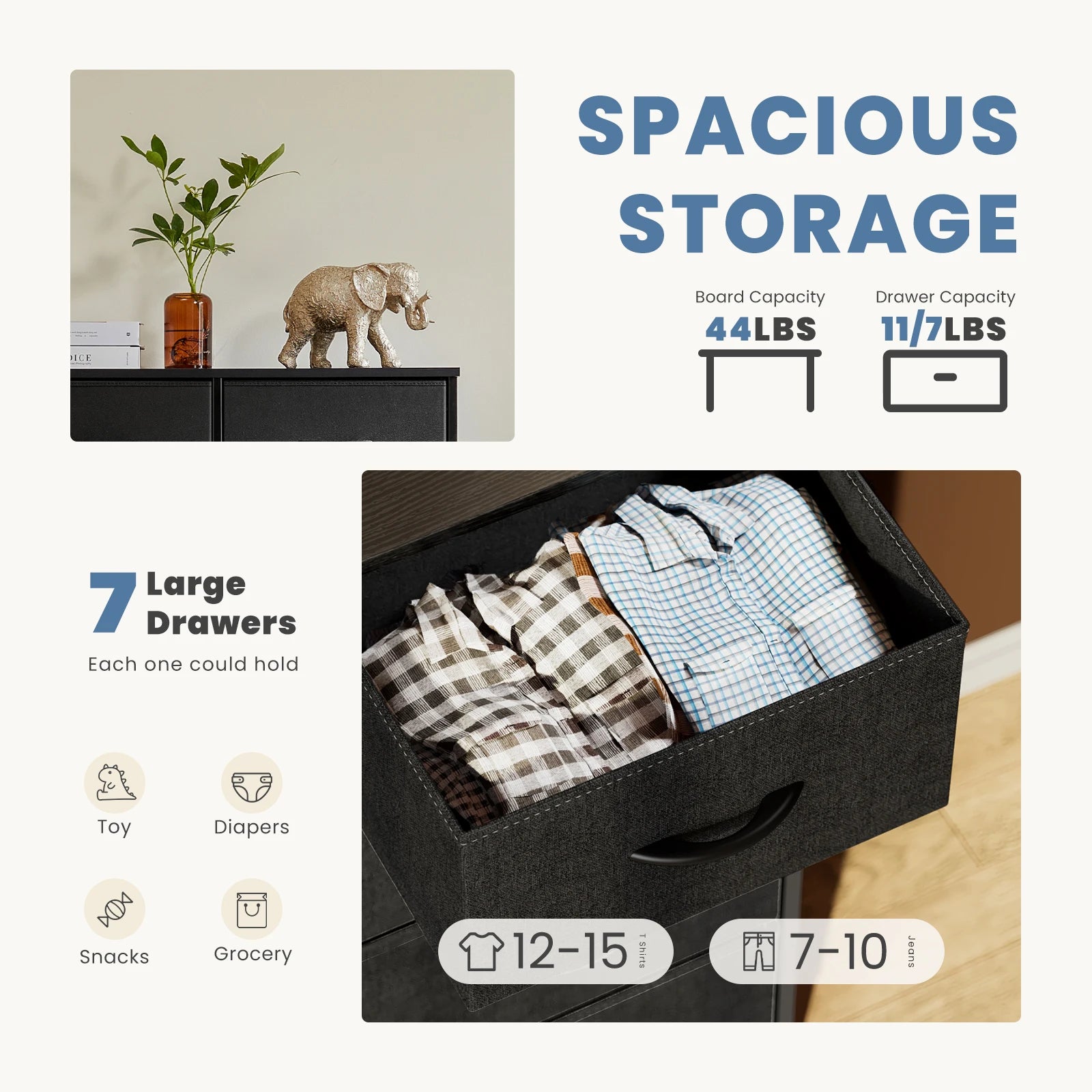 JHK 7-Drawer Fabric Storage Dresser