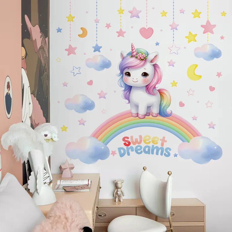 Unicorn Rainbow Wall Sticker – Self-Adhesive Kids Room Decor
