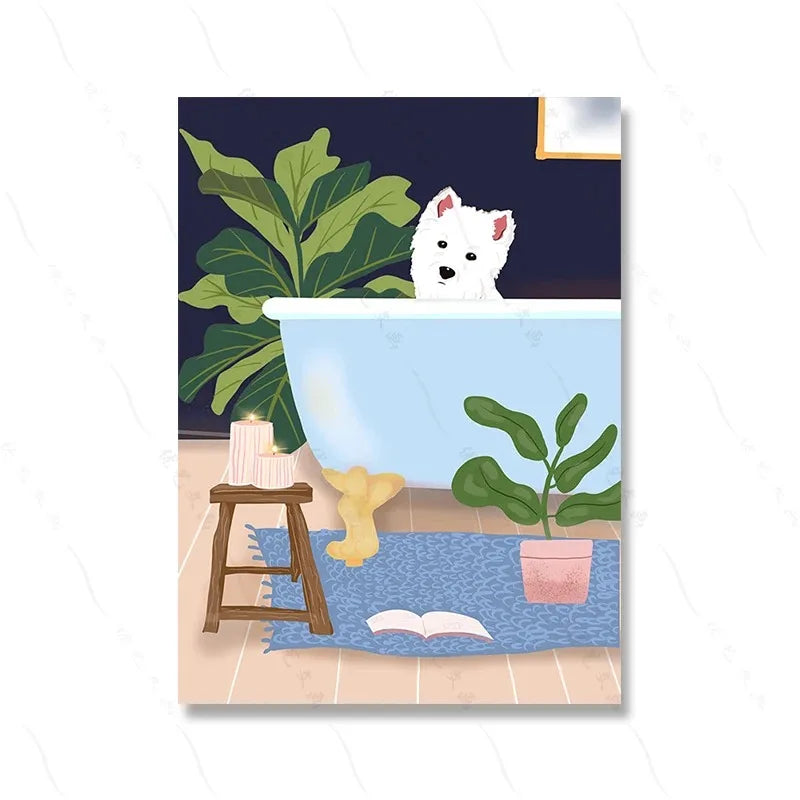 Polar Bear & Dog Canvas – Minimalist Toilet Wall Art