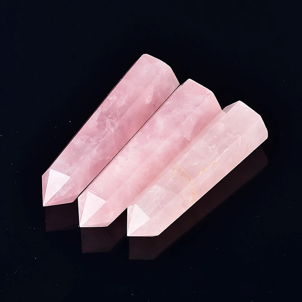 Natural Crystal Point Wands – Rose Quartz & Amethyst Mineral Decor
