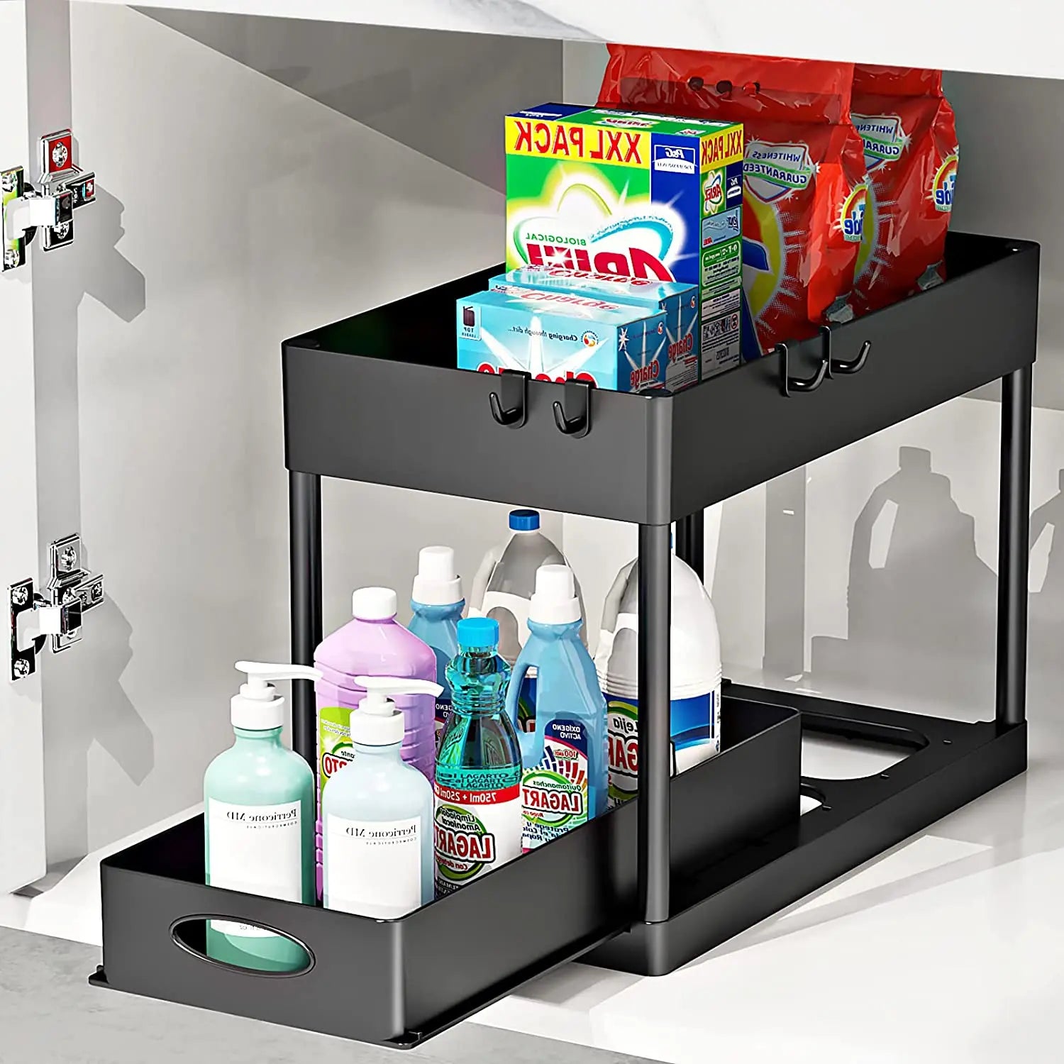 2-Tier Under Sink Sliding Organizer – Hanging Cabinet Storage Rack