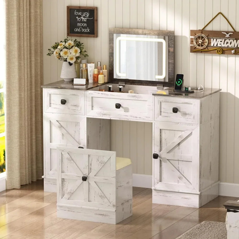 3-in-1 LED Vanity Desk – Makeup Set with Mirror & Charging Station