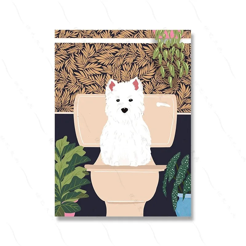 Polar Bear & Dog Canvas – Minimalist Toilet Wall Art
