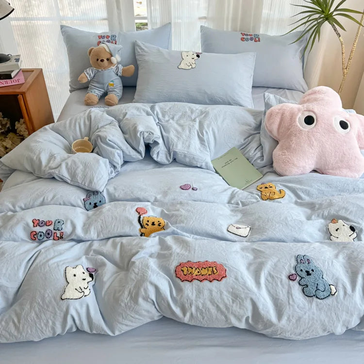 Cotton Towel Embroidery Bedding Set – Animal Paradise Design