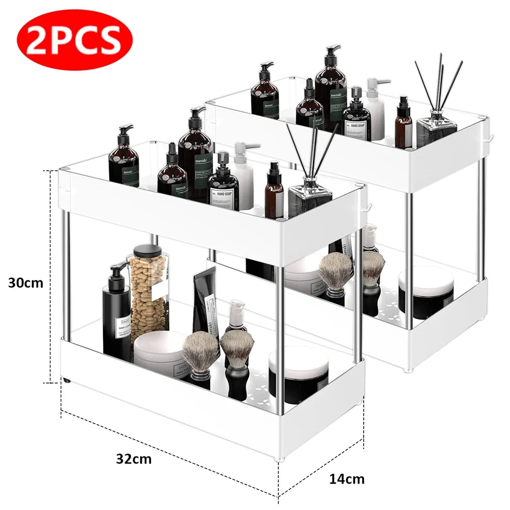 2-Tier Under Sink Sliding Organizer – Hanging Cabinet Storage Rack