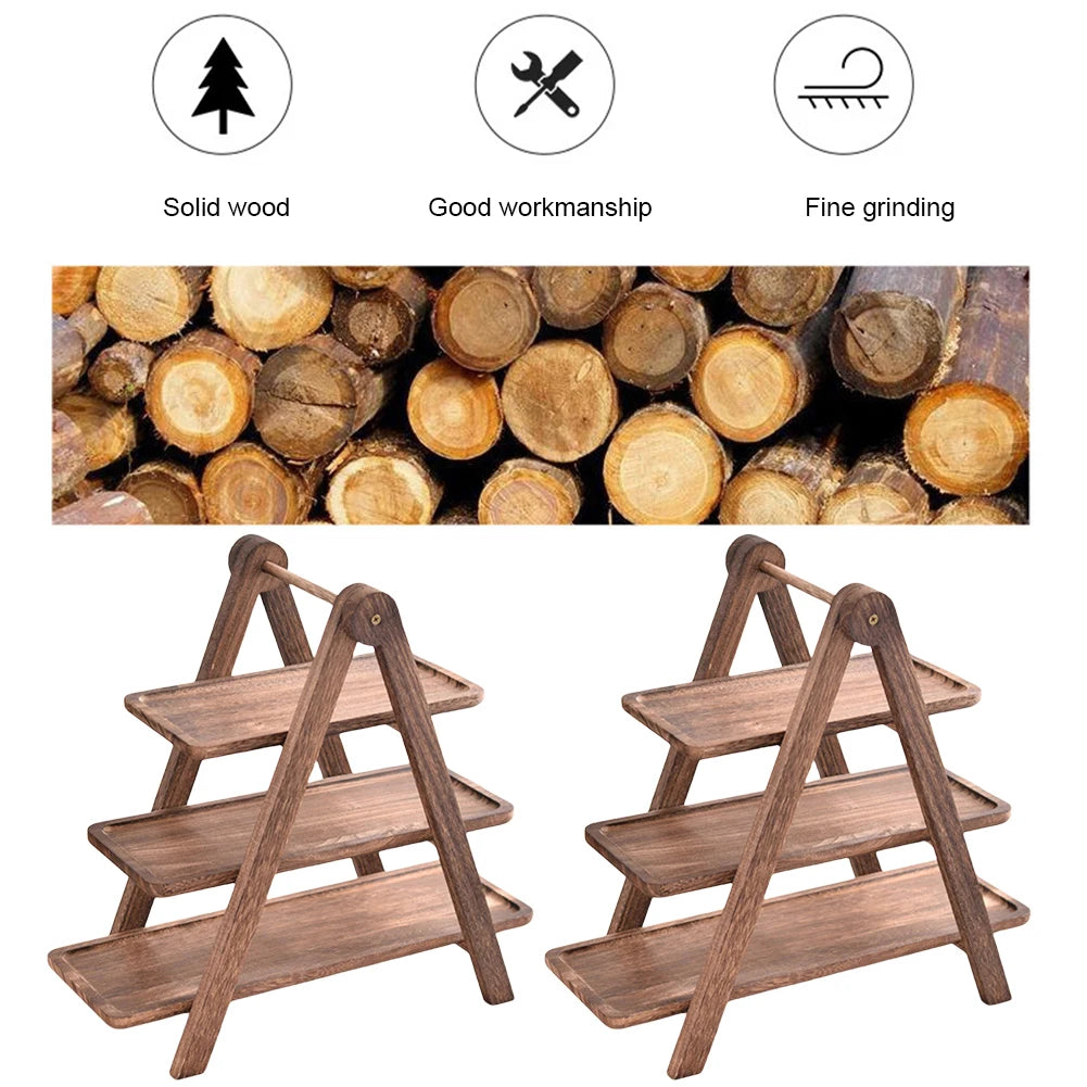 2-Piece Wooden 3-Tier Serving Tray – Multi-Function Rectangular Platter