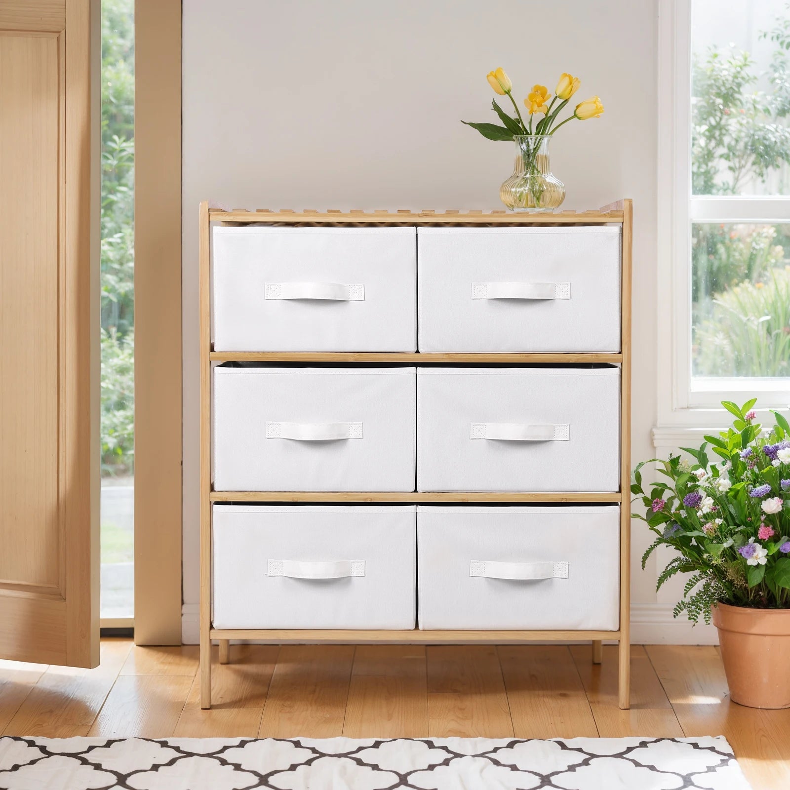 Quilt Storage Shelf with 6 Baskets – Multifunctional Wooden Organizer