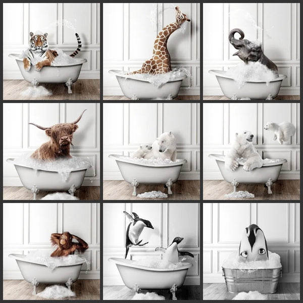 Animal Bath In Bathtub Poster Canvas