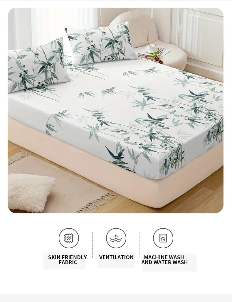 3-Piece Bamboo Leaf Fitted Sheet Set – Soft & Hypoallergenic Bedding